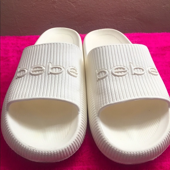 bebe Shoes - Bebe White Thick Slides 9